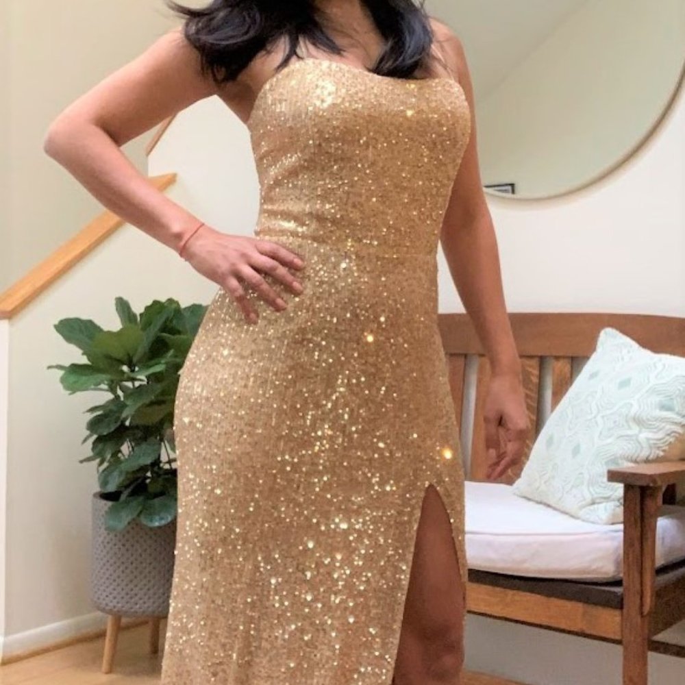 Gold Sequin prom wedding dress